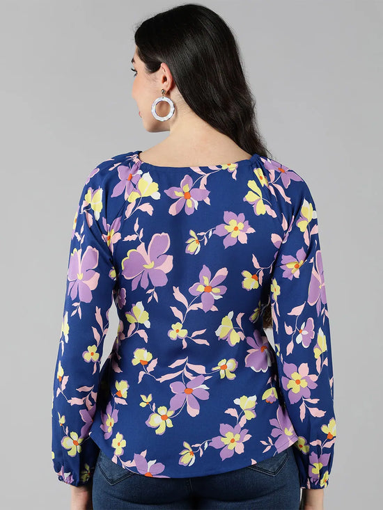 Ahika Women Navy Blue Printed Floral Tops