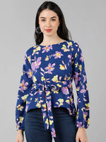 Ahika Women Navy Blue Printed Floral Tops