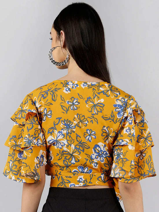 Ahika Women Mustard Printed Floral Tops Vt