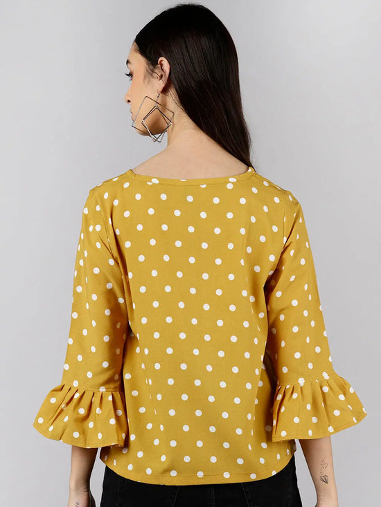 Ahika Women Mustard Printed Polka Dots Tops 1