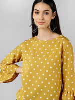 Ahika Women Mustard Printed Polka Dots Tops 1