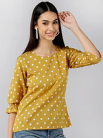 Ahika Women Mustard Printed Polka Dots Tops