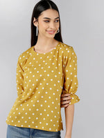 Ahika Women Mustard Printed Polka Dots Tops