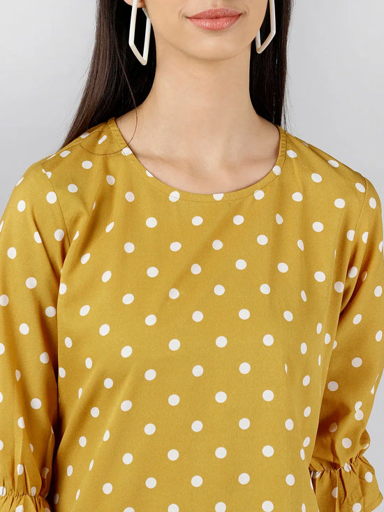 Ahika Women Mustard Printed Polka Dots Tops