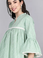 Ahika Women Sea Green Striped Horizontal Stripes Tops