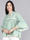 Ahika Women Sea Green Striped Horizontal Stripes Tops