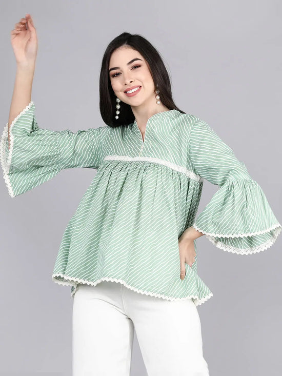 Ahika Women Sea Green Striped Horizontal Stripes Tops