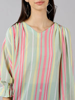 Ahika Women Sea Green Striped Vertical Stripes Tops