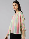 Ahika Women Sea Green Striped Vertical Stripes Tops