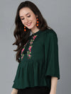 Ahika Women Green Viscose Rayon Embroidered