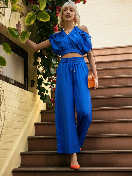 Women Solid Standard Blue Jumpsuits & Sets