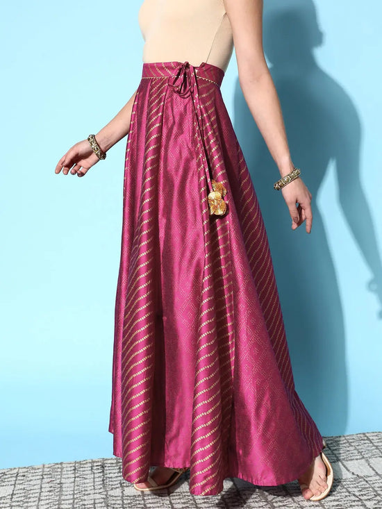 Women Burgundy Cotton Silk Geo Foil Anarkali Skirt