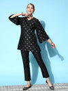 Women Black Cotton Silk Foil Short Kurta With Pencil Pants