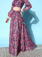 Women Purple Chanderi Floral Anarkali Skirt