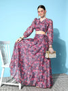 Women Purple Chanderi Floral Anarkali Skirt