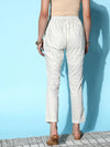 Women Off White Cotton Silk Geo Foil Pencil Pants