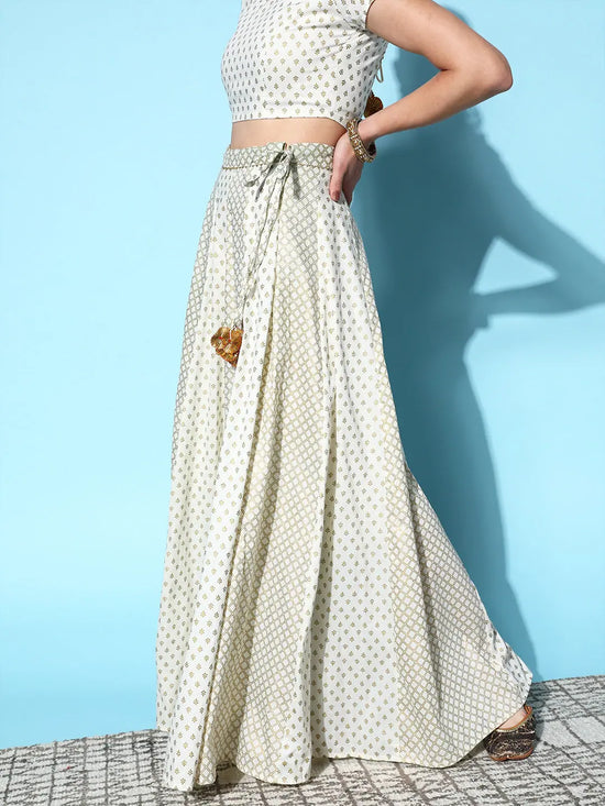 Women Off White Cotton Silk Foil Anarkali Skirt