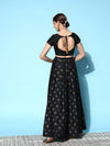 Women Black Cotton Silk Foil Crop Top With Anarkali Skirt