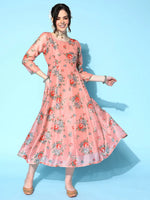 Women Peach Floral Anarkali Maxi Dress