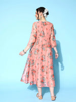 Women Peach Floral Anarkali Maxi Dress