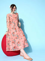 Women Peach Floral Anarkali Maxi Dress