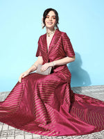 Women Burgundy Cotton Silk Foil Blazer With Anarkali Skirt