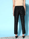 Women Black Cotton Silk Geo Foil Pencil Pants