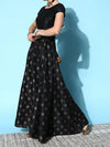 Women Black Cotton Silk Floral Foil Anarkali Skirt