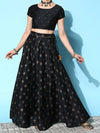 Women Black Cotton Silk Floral Foil Anarkali Skirt