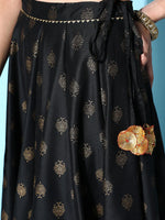 Women Black Cotton Silk Floral Foil Anarkali Skirt