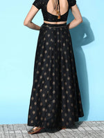 Women Black Cotton Silk Floral Foil Anarkali Skirt