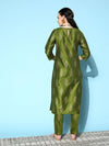 Women Green Cotton Silk Floral Foil Straight Kurta