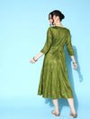 Women Green Cotton Silk Foil Anarkali Dress