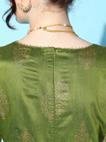 Women Green Cotton Silk Foil Anarkali Dress