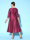 Women Burgundy Cotton Silk Foil Anarkali Dress