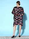 Women Navy Floral Velvet High Low Kaftan Dress