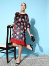 Women Navy Floral Velvet High Low Kaftan Dress