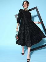 Women Black Cotton Silk Foil Anarkali Dress