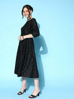 Women Black Cotton Silk Foil Anarkali Dress