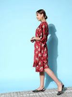 Women Maroon Floral Velvet High Low Kaftan Dress