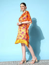 Women Orange Floral Velvet High Low Kaftan Dress