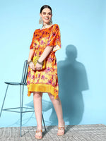 Women Orange Floral Velvet High Low Kaftan Dress