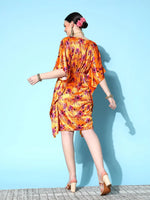 Women Orange Floral Velvet High Low Kaftan Dress