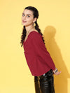 Women Red Canton Front Twisted Knot Top