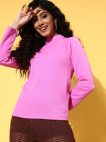 Women Mauve Rib High Neck Top