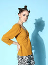 Women Mustard Canton Front Twisted Knot Top