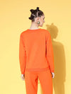 Women Orange Fleece Dragon Sweatshirt