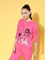 Women Pink Fleece Line Art Sweatshirt