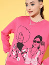 Women Pink Fleece Line Art Sweatshirt