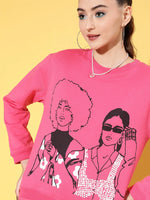 Women Pink Fleece Line Art Sweatshirt